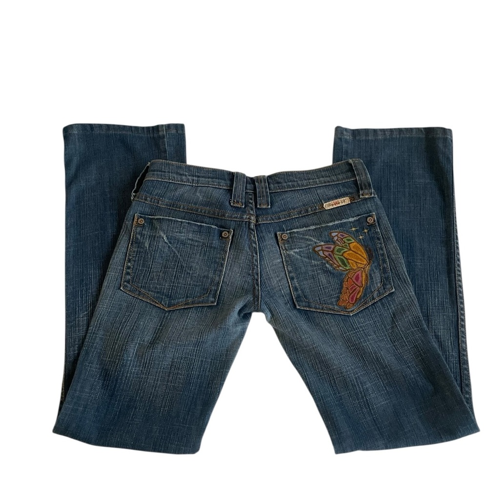 Frankie B. Butterfly Embroidered Low-Rise Jeans – Size 2 Y2K
